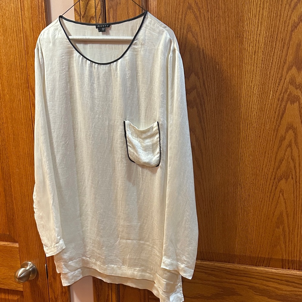 Theory Cream Blouse with Black Trim